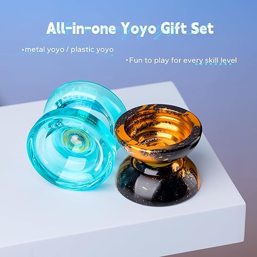 Miniatura 2 de MAGICYOYO Paquete de Regalo de 2 Yoyos - Yoyo Sensible K2 de Cristal y Yoyo Metálico No Sensible N11, Yoyo de Doble Propósito para Niños y Adultos,