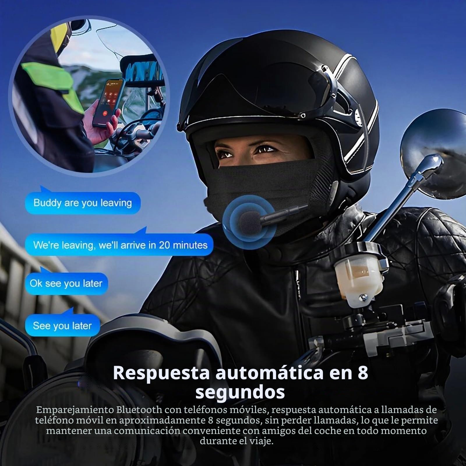 QSPORTPEAK L1M Casco de Motocicleta Auricular Bluetooth Auricular Impermeable Intercomunicador Interfono Micrófono Incorporado, Equipo de comunicación para Montar en Moto