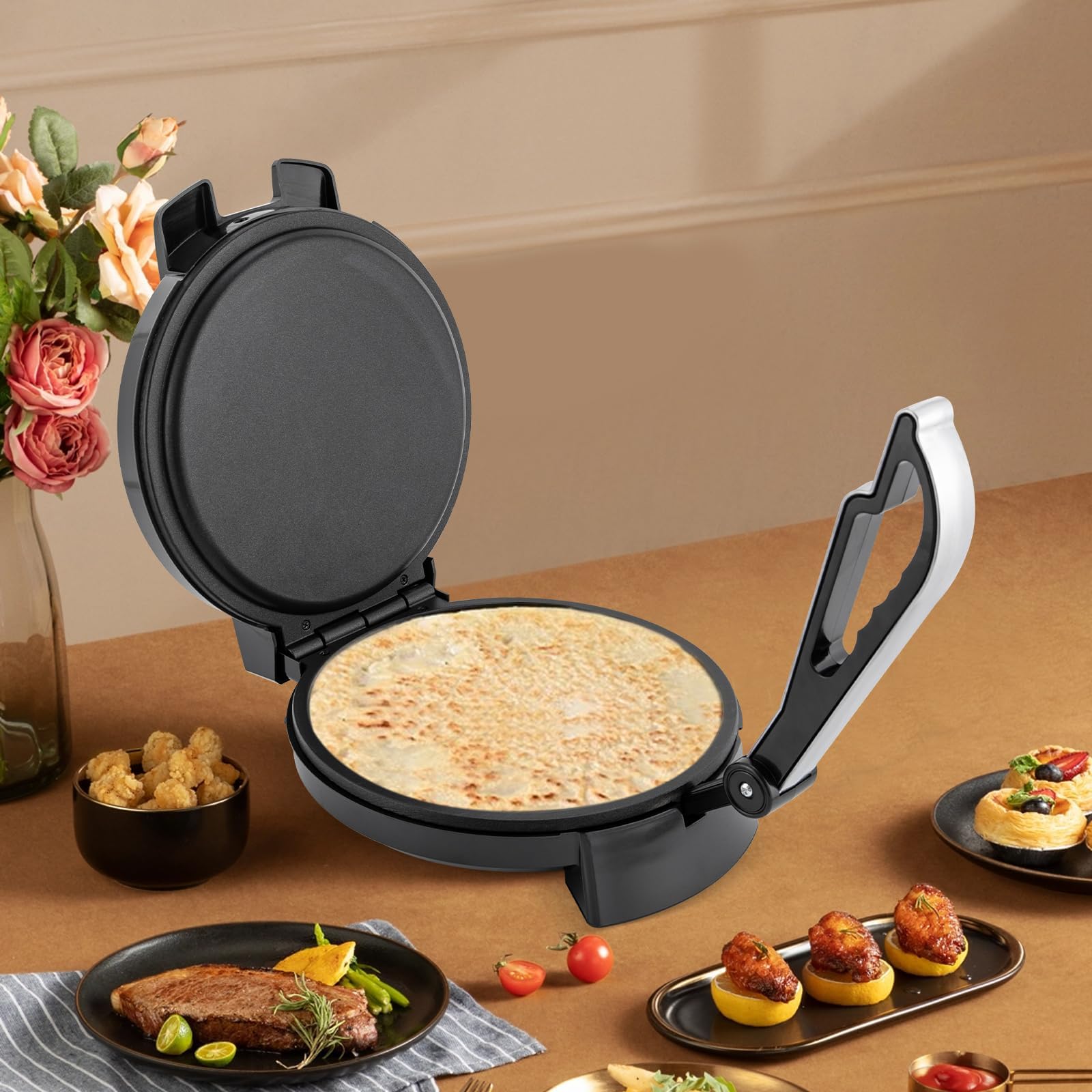 Tortilla Presse 26 cm aus Gusseisen Roti Maker aus Gusseisen Roti Press Machine Tortilla-Maker für Pfannkuchen Pan Cakes Omeletts Palatschinken