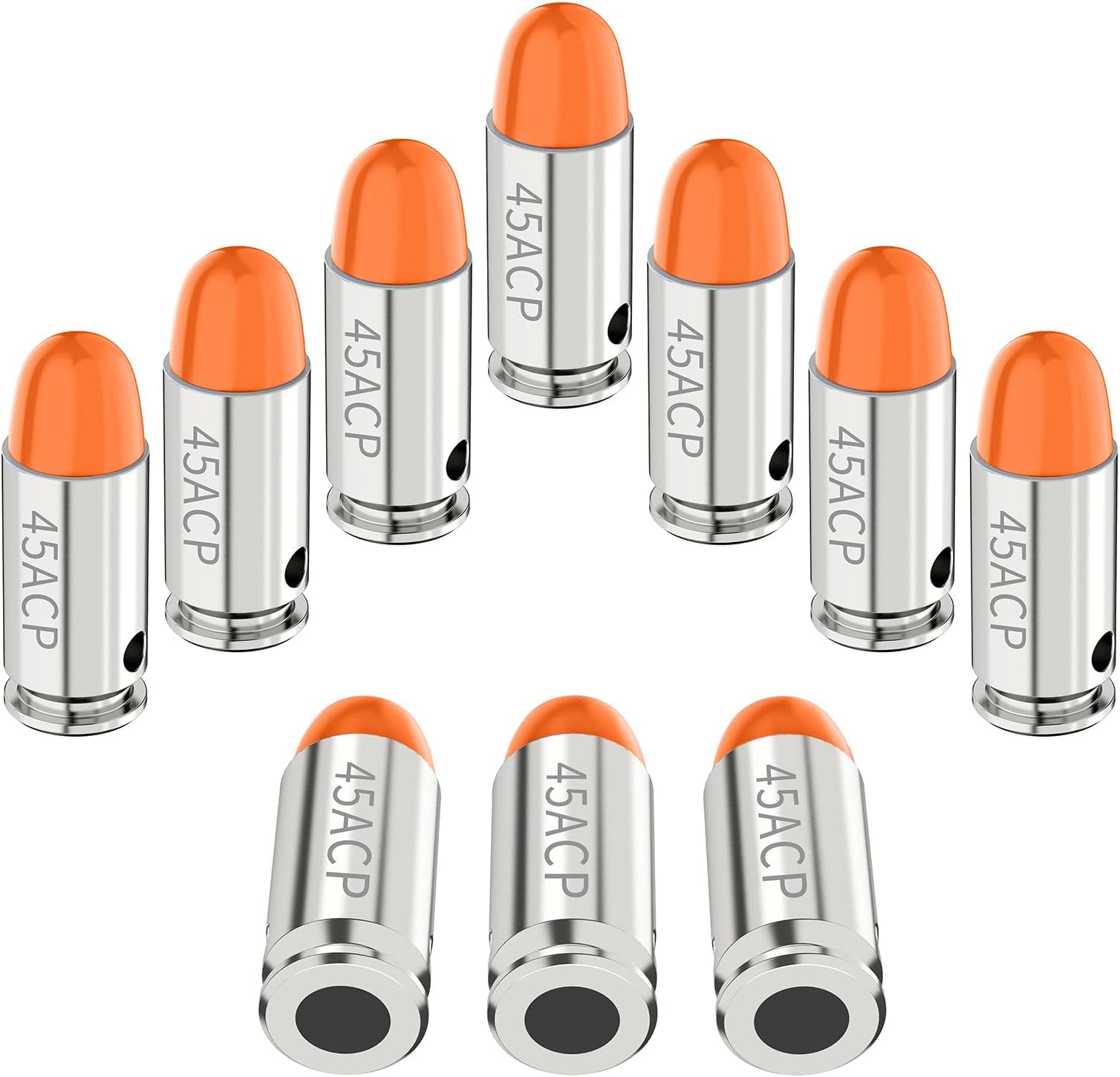 45acp Snap Caps Training Dummy Round Practice Secure Loading Launching, Orange, 10-Pack