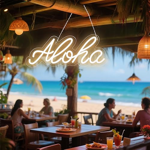 Miniatura 4 de Aloha - Letrero de neón blanco cálido Aloha para decoración de pared, 14.9 x 5.9 pulgadas, luces LED de neón 3D decorativas con funcionamiento por
