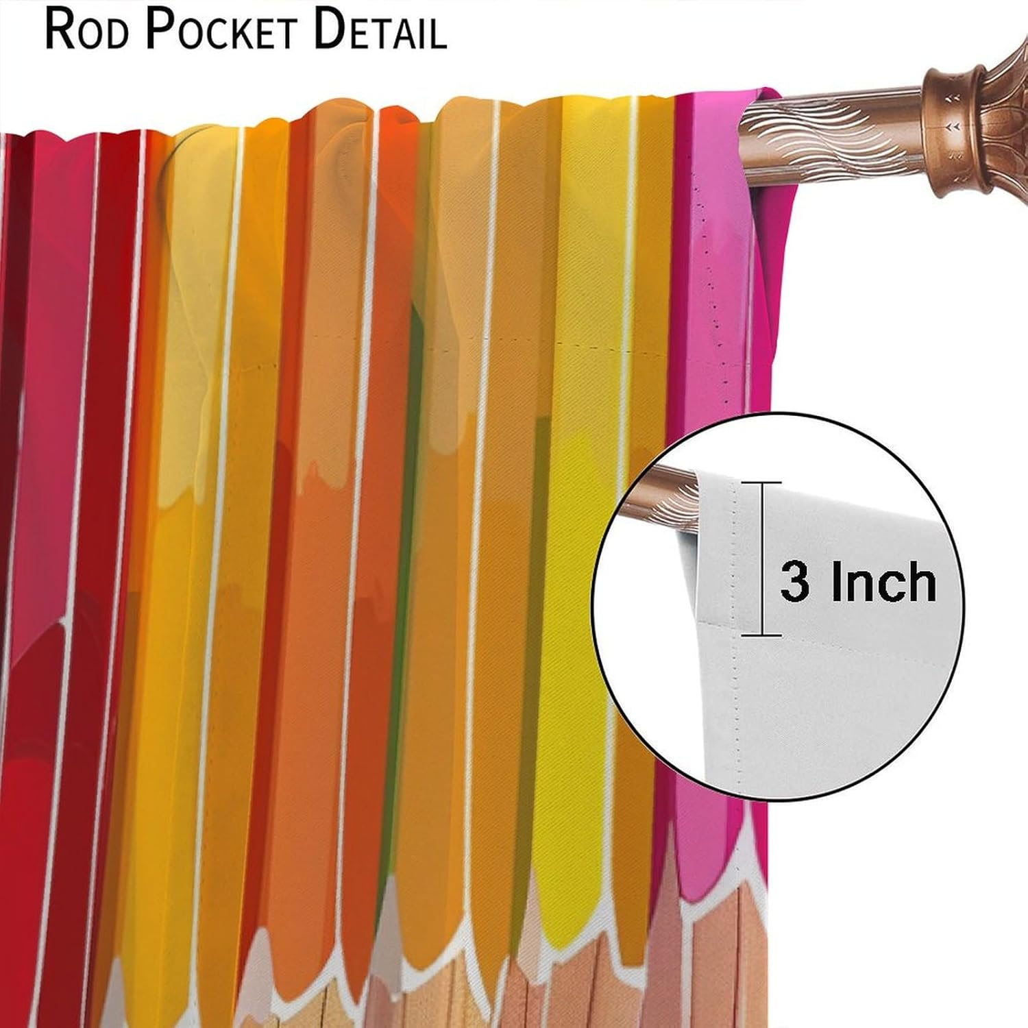 Crayon Curtains Colorful Rainbow Pigment Paintings Pencil Pattern for Kids Room Decoration Blackout Print Rod Pocket Window Drapes for Bedroom Living Room 42x54in