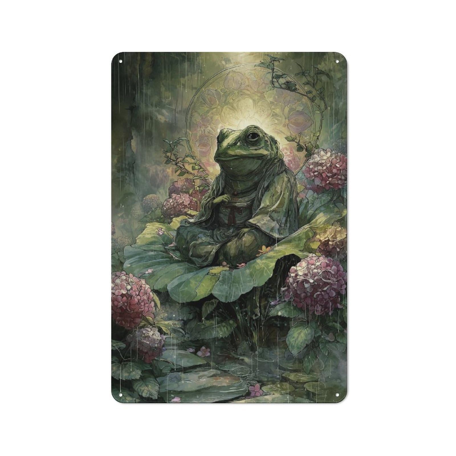 Junmoney Frog Zen Master Retro Metal Sign 30X20cm For Garden Room Or Summerhouse, For Garden Room Decor Fans