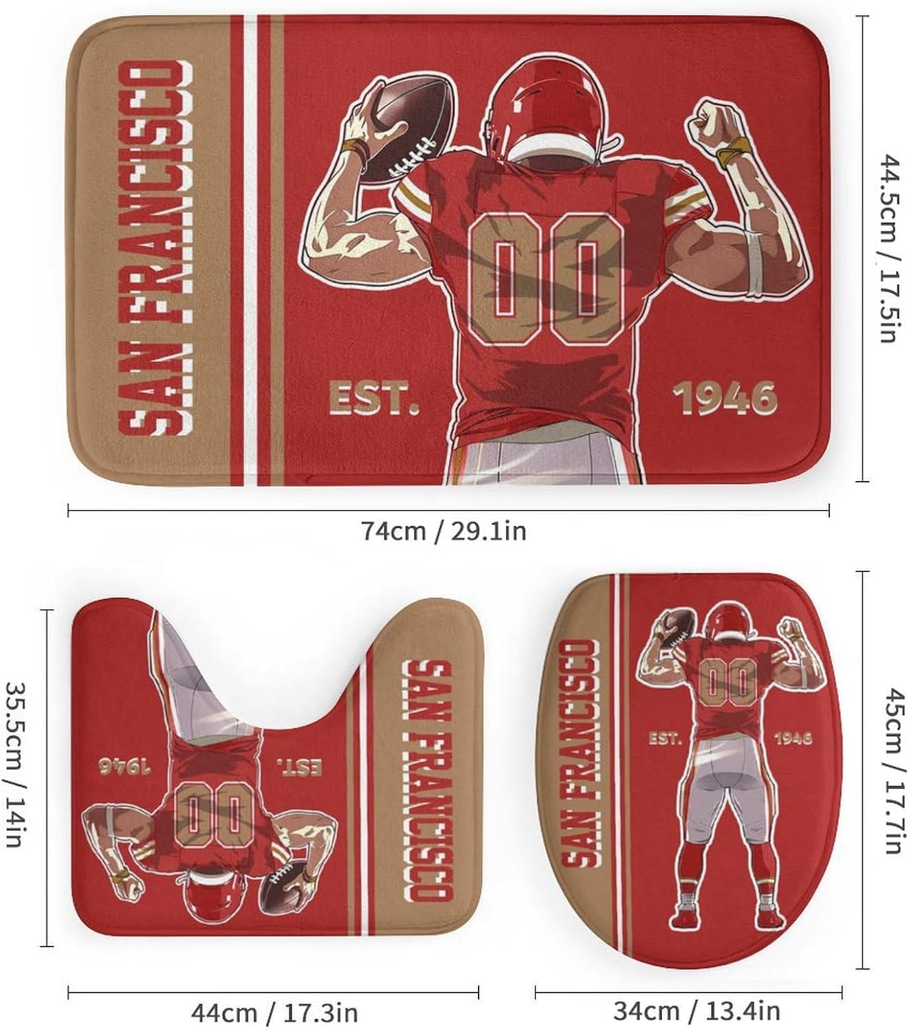 Custom 4PCS San Francisco Shower Curtain Set, Personalized Name and Number Shower Curtain Set for Bathroom, Includes Bath Mat, Toilet Cover Mats, U-Shaped Mat and Shower Curtains 72 Inch X 72 Inch