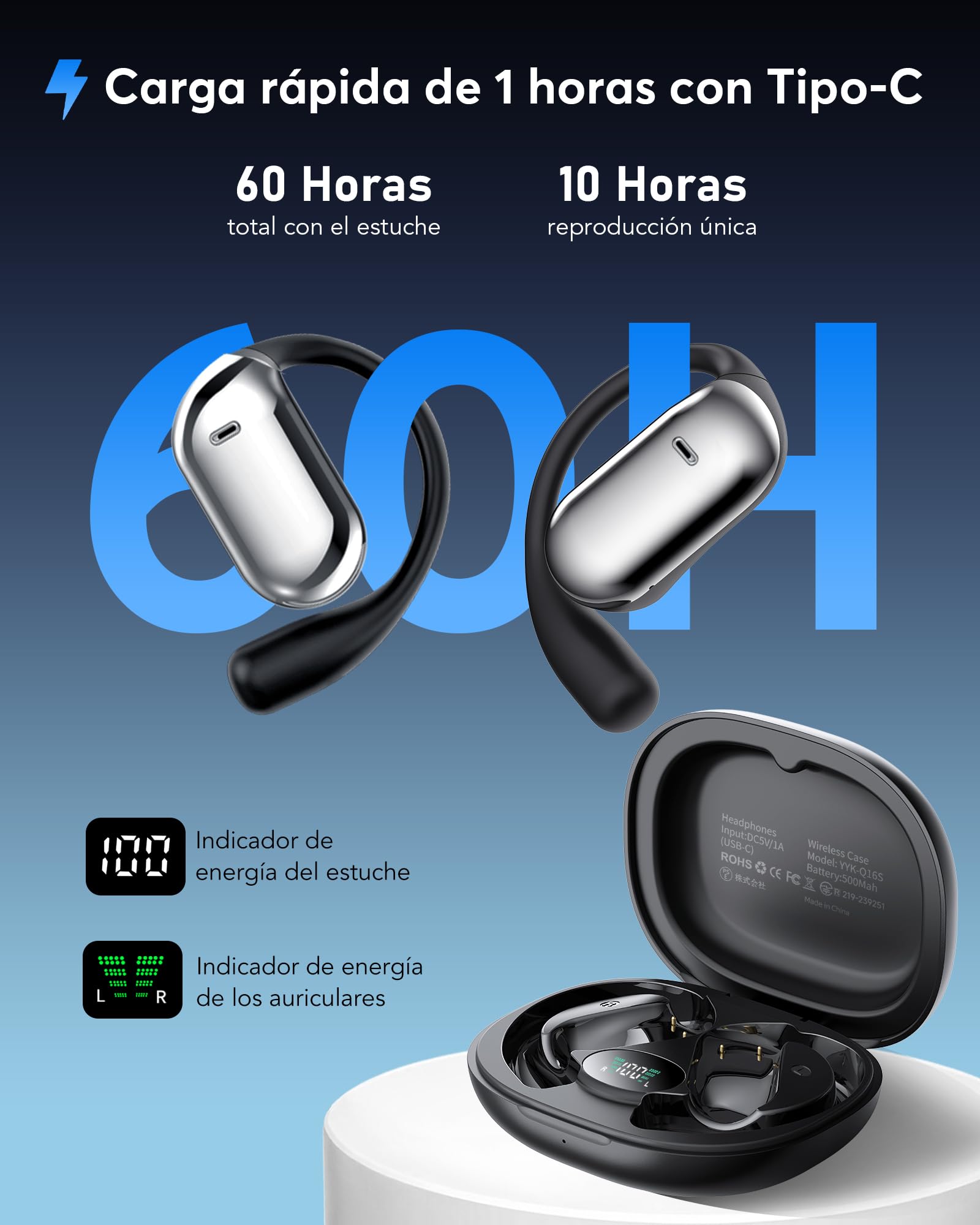 AI Auriculares Traductor en Tiempo Real, 8 Modos Traducción | 198 Idiomas, 3 en 1 Auriculares Traductores de Idiomas, 60H Cascos Oreja Abierta Bluetooth 6.1 para Viajes, Reuniones Negro