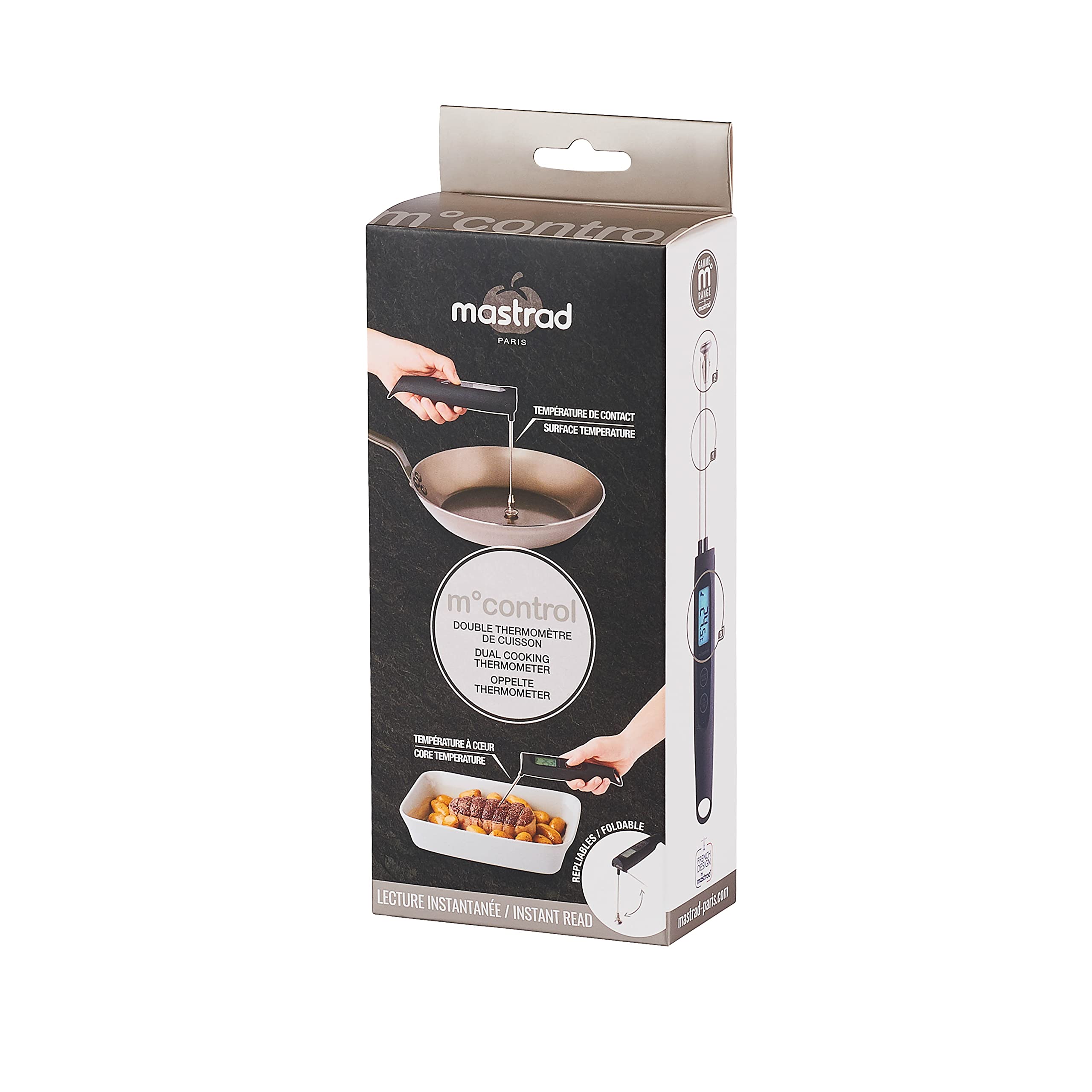 MASTRAD F74401 - Termometro da cucina m° control – Doppi sensori termocoppia di tipo K – Temperatura superficiale & A Cuore – Schermo Retroilluminato – Compatibile con tutte le luci – Batteria AAA