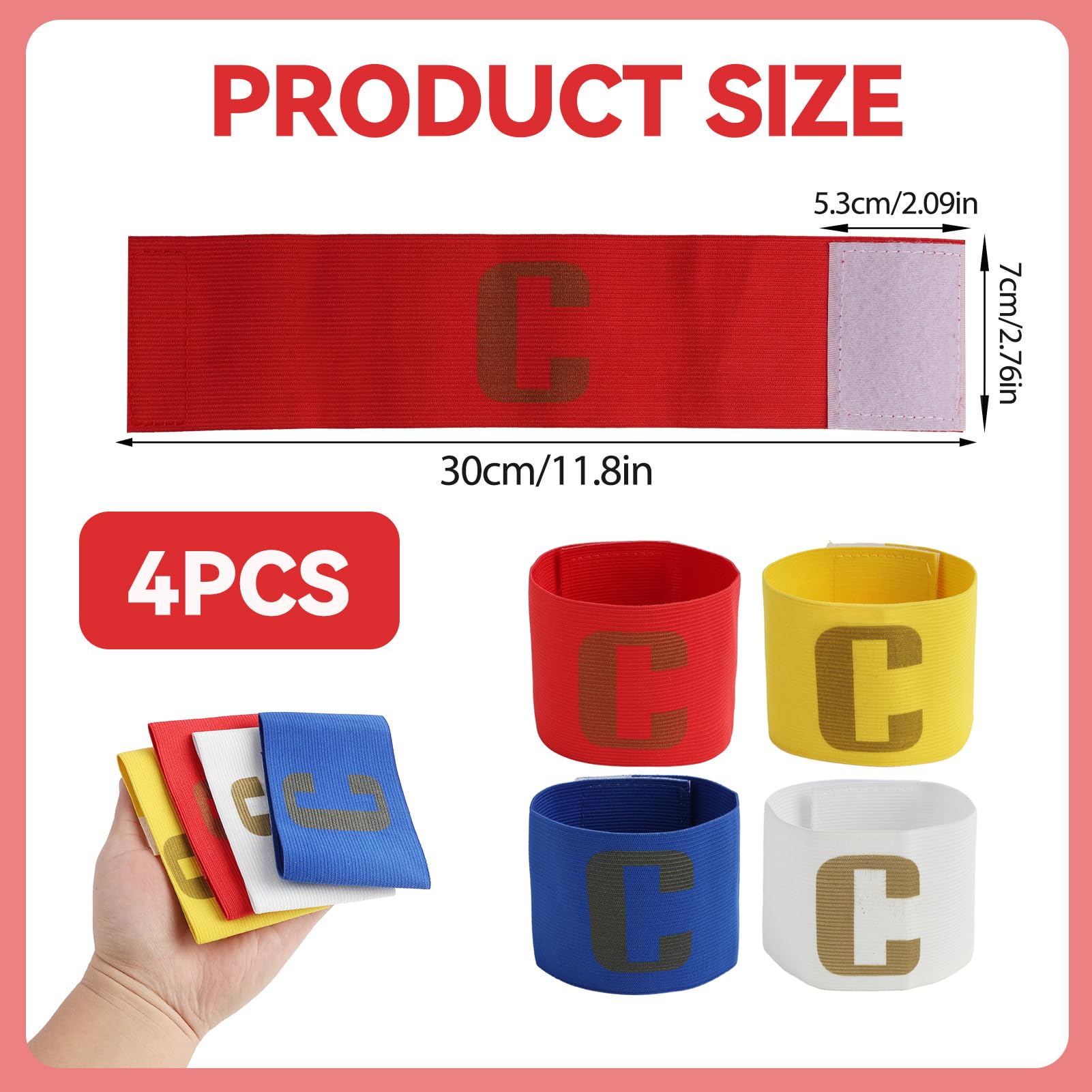 4 Fasce da Capitano per Bambini, da Calcio, Regolabili e Multicolore, Ideali per Calcio e Altri Sport di Squadra, Fasce Elastiche con Chiusura in Velcro