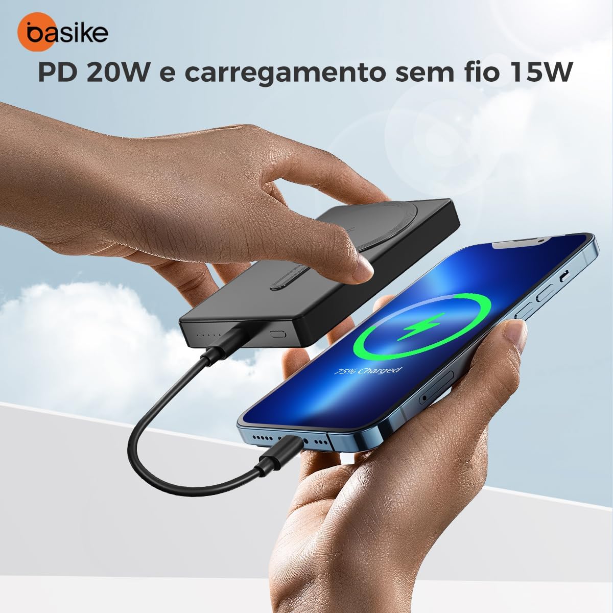 Basike Power Bank, 10000mAh Carregador Ultrafino e Portátil Universal por Indução, PD20W Carregamento Rápido, Compatível com MagSafe, 1 Saída USB C (Preto, 10000mAh)