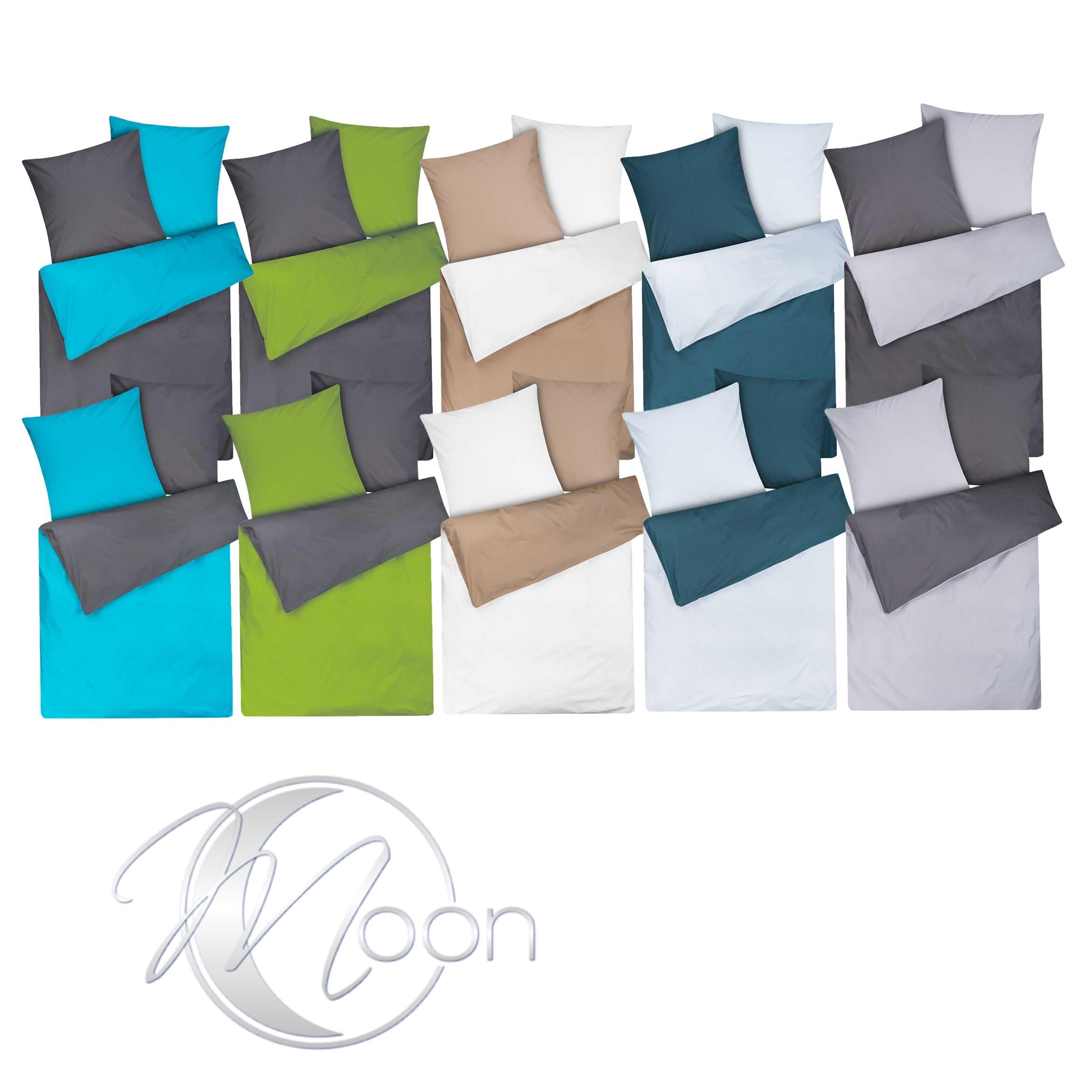 Moon 2er Pack Renforcé Uni Wendebettwäsche, Bettwäsche aus 100% Baumwolle, 135x200 / 80x80 (anthrazit/grün)