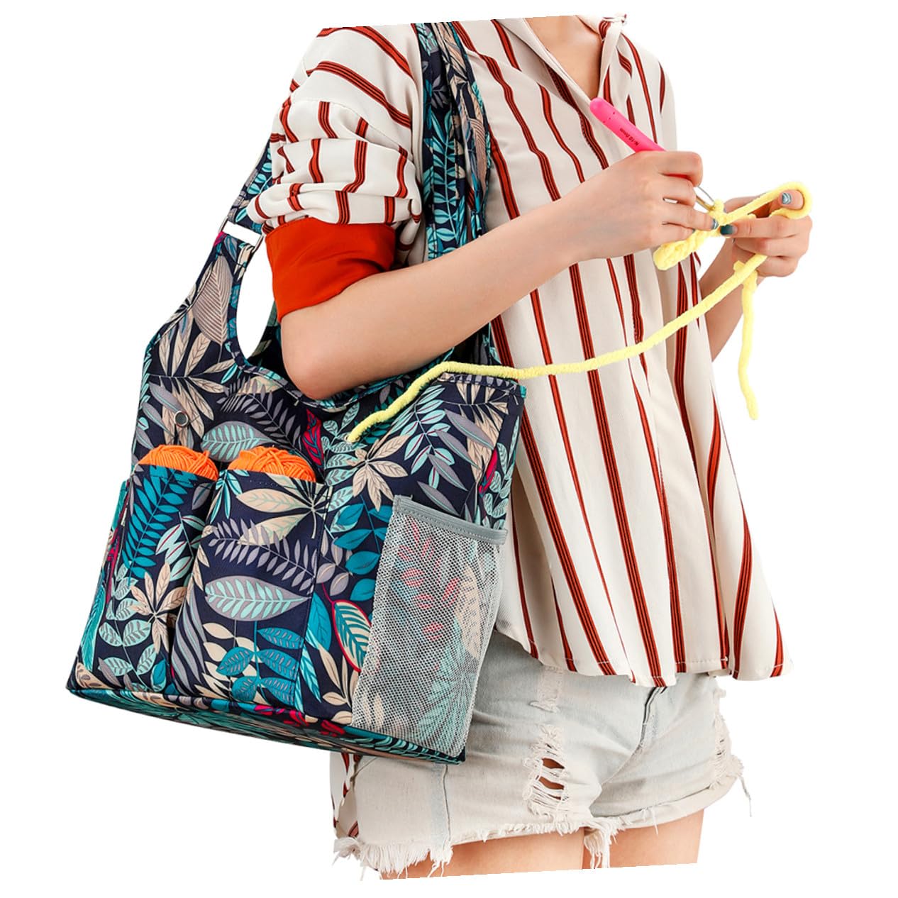 Bolsa de Almacenamiento para Tejer y Organizador de Hilo de Lana Múltiples Bolsillos, Azul, Resistente 600d Oxford, para Manualidades y Costura, Portátil y Duradera, Adecuado