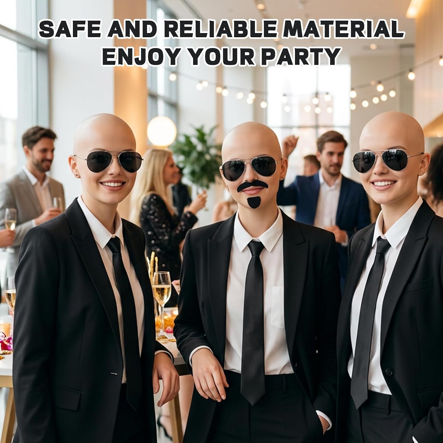CZFDHP Bald Cap, Halloween Costume, 6 Pcs Complete Costume Set for Halloween Parties and Cosplay Events, Includes Bald Cap with Glasses and Mustache Accessories for Themed Gatherings