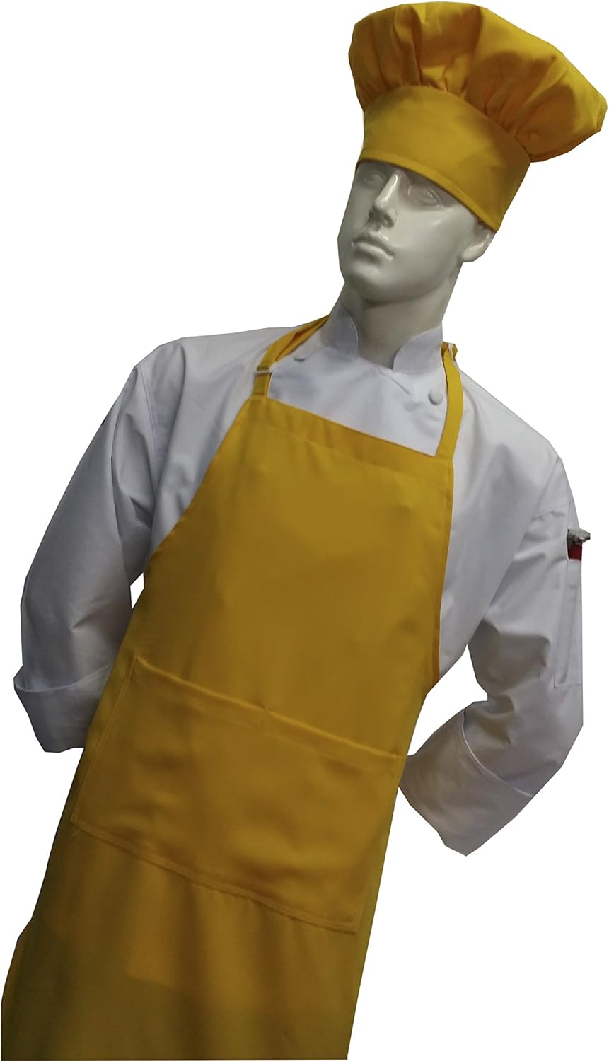 CHEFSKIN 1 Apron + 1 Adjustable Chef Hat, Soft, Live Colors, Ulltra Light Fabric, Kids Love Them (Teens/Adult, Yellow)