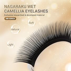NAGARAKU Wet Camellia Eyelash Extension, Individual Lashes 3 Multi-length Fans Premium Matte Black Natural Pre-Glued Classic Lash Extensions Mega Volume Beauty Salon Supplies - 0.07LC 7-8-9