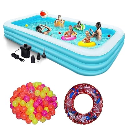 Summer Special Inflatable 10 Feet Water Swimming Bath Tub with Air Pump and Pool Accessories for Kids and Adults, Pack of 1