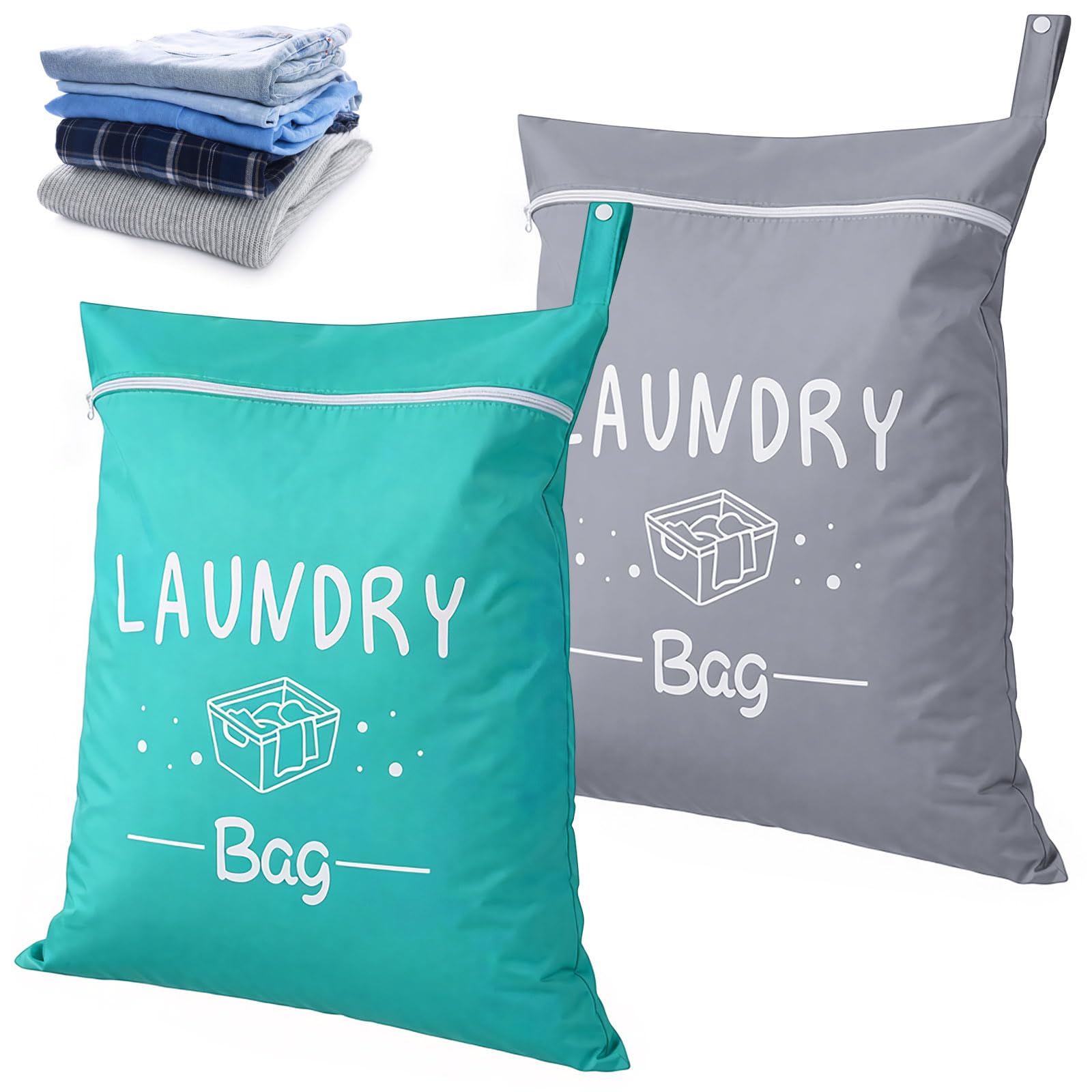 2 Pcs Travel Laundry Bag, Waterproof Wet Bag for Swimming, Lightweight Small Laundry Bags for Travelling, Dirty Clothes Bag with Zipper for Gym, Camping, Holiday