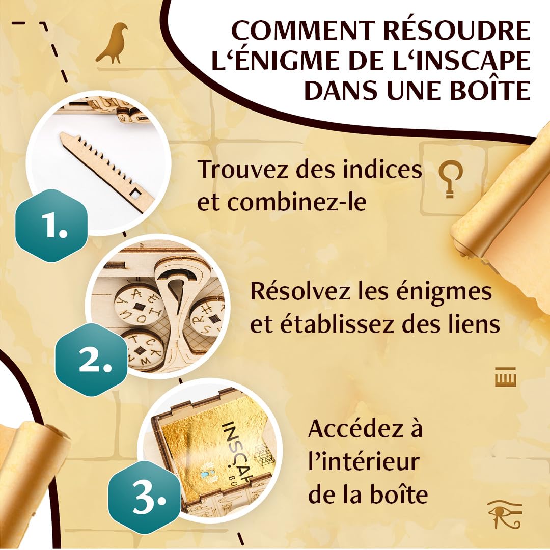 INSCAPE Pharaoh´s Secret Boîte - Escape Room in A Box - Puzzles d'esprit pour Adultes - Compartiments cachés - Boîte en Bois - Gadget