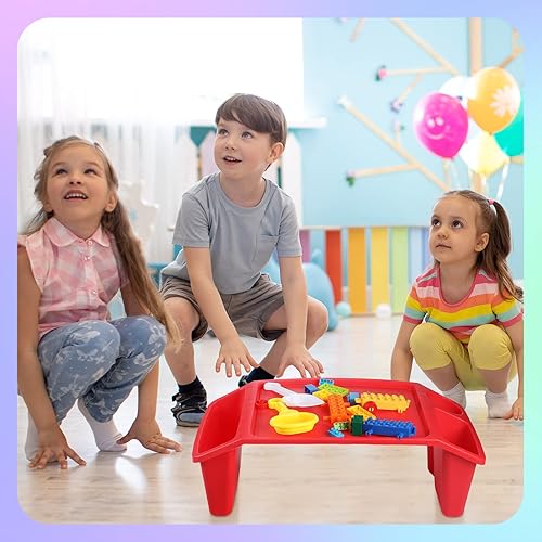 Miniatura 7 de Maitys Bandeja de escritorio portátil para niños, 6 unidades, bolsillos laterales de almacenamiento con 3 compartimentos, escritorio de color para