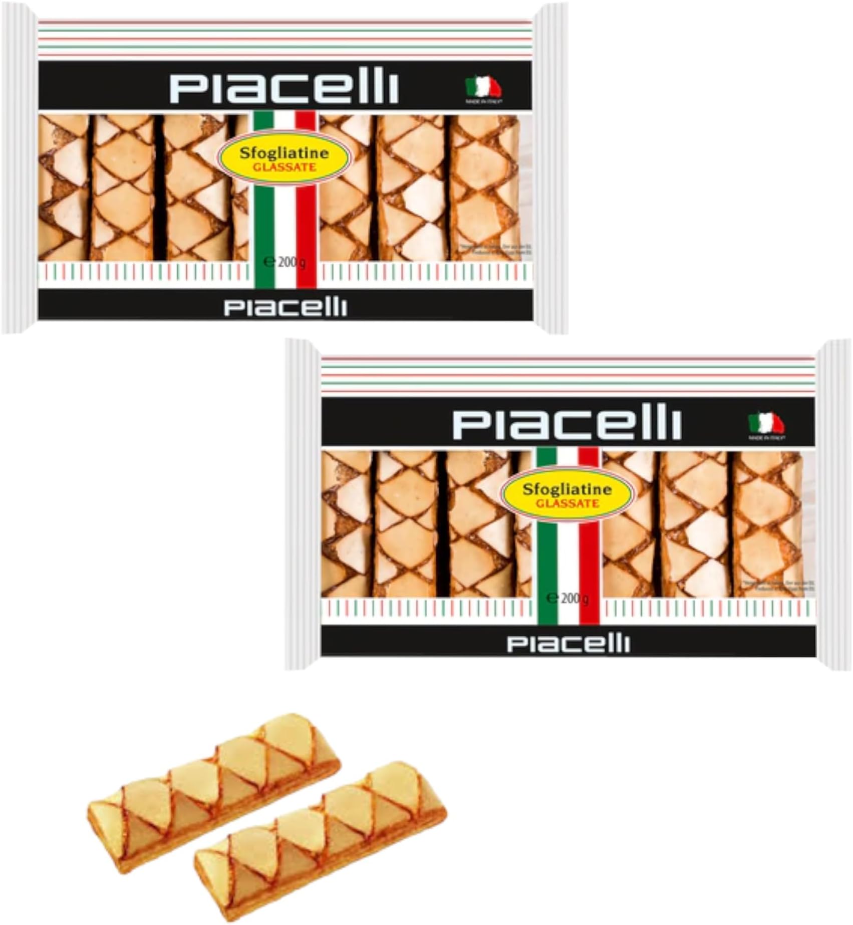 PiacelliSfogliatine Glassate Puff Pastry - Traditional Italian Pastry Delicacy with Light, Crispy Texture and Sweet Sugar Glaze - Crunchy Snacks Ideal for Coffee Pairing - 200g/7oz (2 Pack)