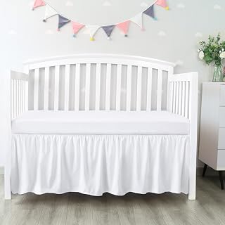 Biloban White Crib Bed Skirt 28x52 Inch 14" Drop Pleated Dust Ruffle - Adjustable Elastic Fit for Standard Crib Toddler Bed
