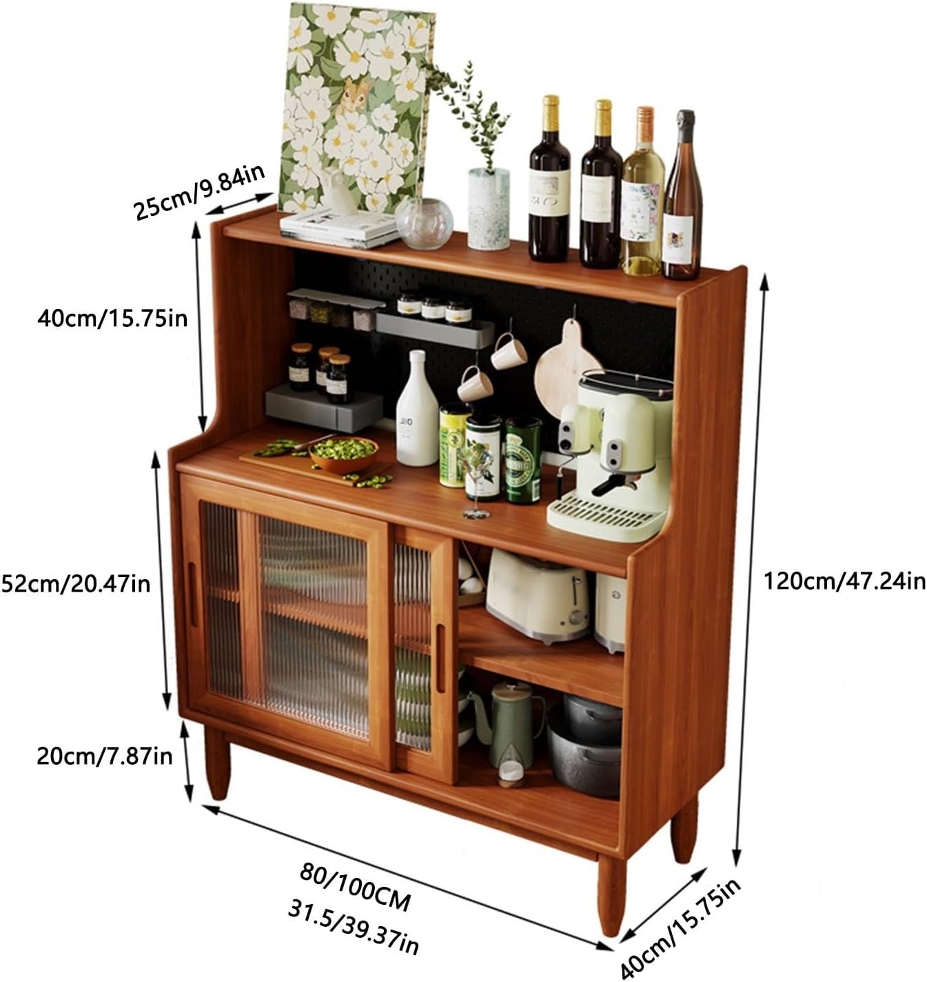 Buffet Cabinet Wooden Sideboard, Simple Storage Cabinet, Dining Room, Cave Board, Modern Coffee Bar for Kitchen Entryway Living Buffet Cabinet with Storage