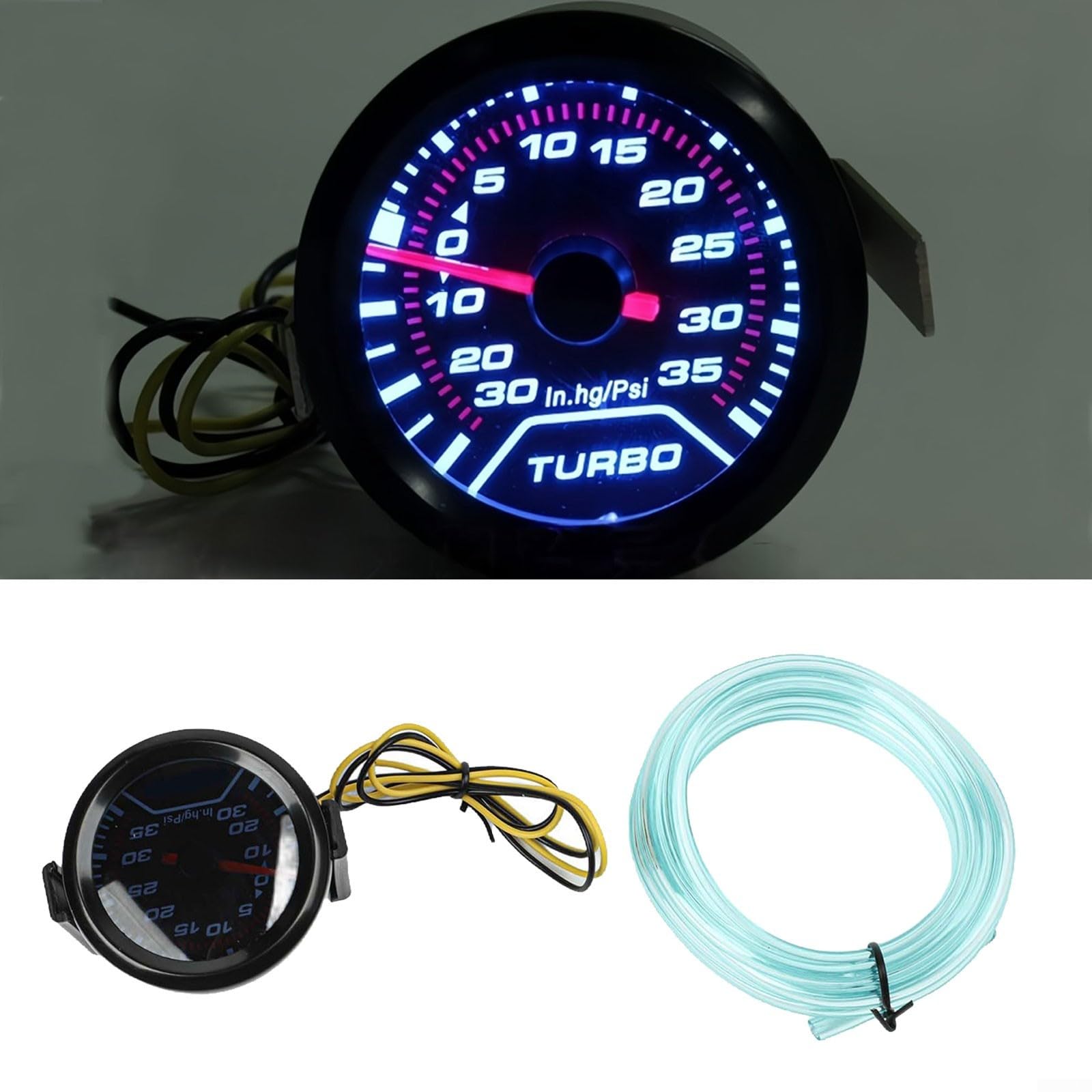 Manomètre Turbo Boost de 52 mm avec affichage LED pour une utilisation automobile pour modification de voiture compatible avec alimentation 12 V Matériau plastique ABS
