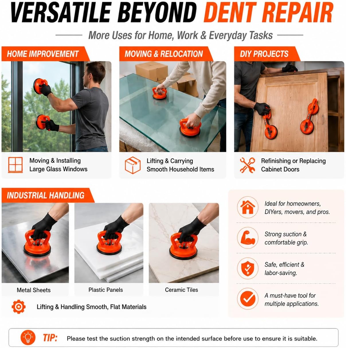 Dent Puller, 3-Pack Car Dent Puller with Controlled Suction, Paintless Dent Repair Tool for Minor Dents, Door Dings and Hail Damage, Paint-Friendly Dent Remover for Cars, Trucks and SUVs - Orange