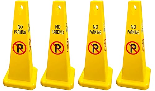 Miniatura 8 de Electriduct Cono de tráfico de cuatro caras No estacionamiento, letrero de pie amarillo (paquete de 2)
