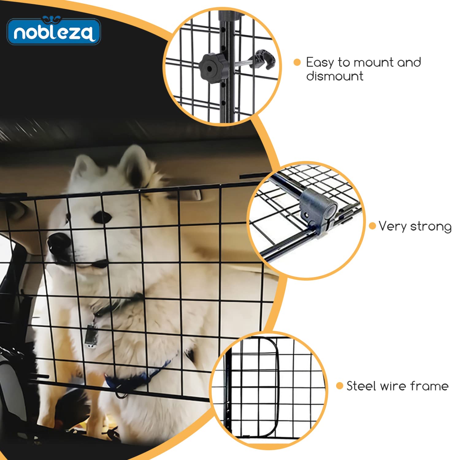 Nobleza - Barrera Protectora de Coche para Perros, Rejilla Separador Perro Coche Extensible Universal Reja de Seguridad Barrera, para Perro y Maletas Mascota Apoyo para Cabeza 96-145x30cm Acero