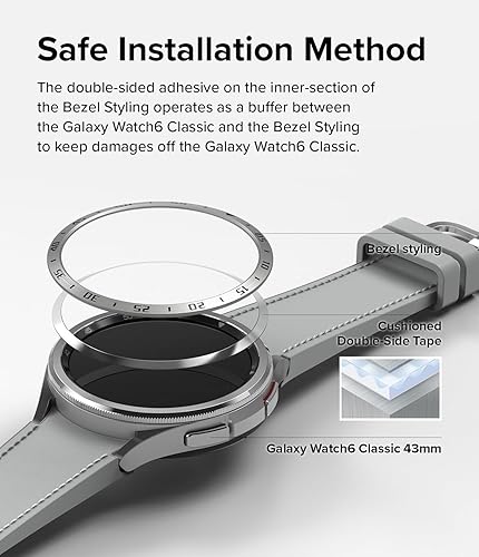 Miniatura 9 de Ringke Funda de estilo bisel compatible con Samsung Galaxy Watch 6 Classic de 1.73 pulgadas 43-01 (ST) plateada + vidrio compatible con Samsung