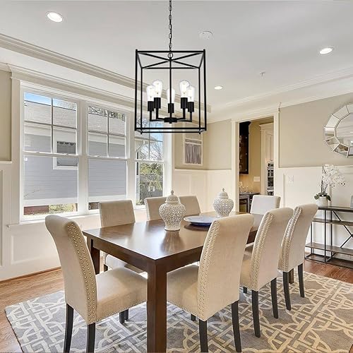 Miniatura 5 de Wanluce Lámpara colgante moderna de granja, 5 faroles negros para cocina, luces de isla cuadradas, comedor para iluminación colgante de entrada