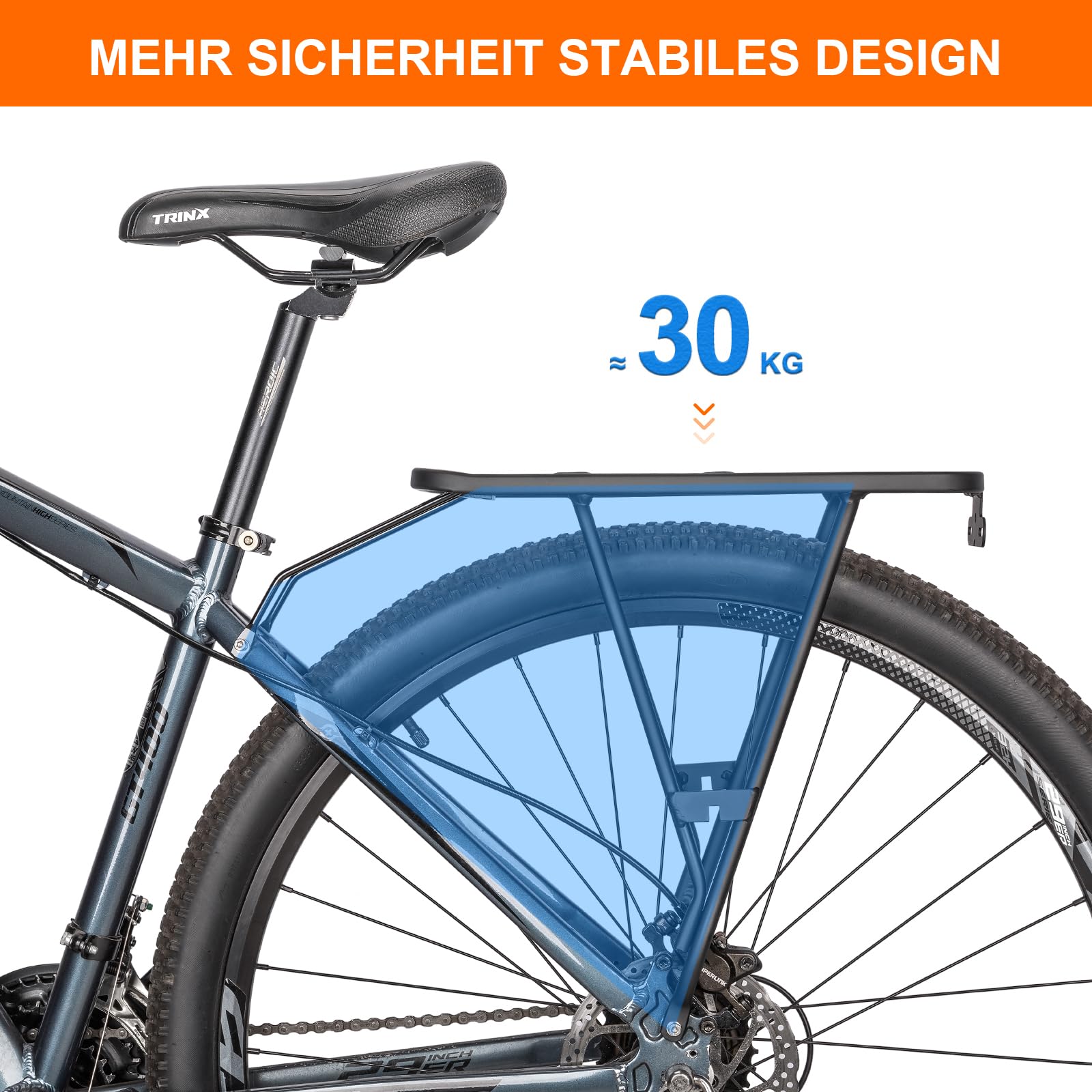 CXWXC Fahrradgepäckträger – Fahrradlastenträger für Scheibenbremsen-/Nicht-Scheibenbremsenhalterung – 30kg Fahrradtaschen-Gepäckträger für 26"-27,5" oder 29" Rahmen