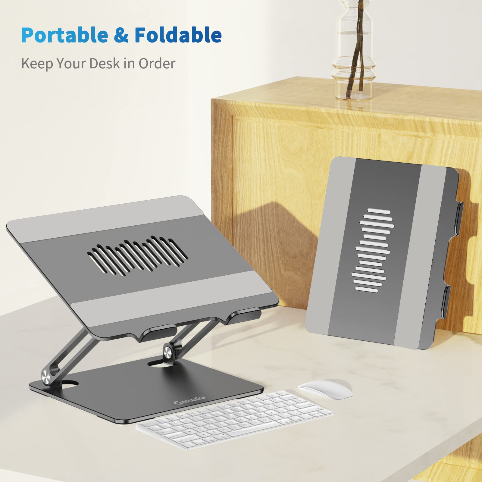 TECHGEAR Laptop Stand Ergonomic Height Angle Adjustable Laptop Riser Desk Heat Vent Mobile Holder - View #13
