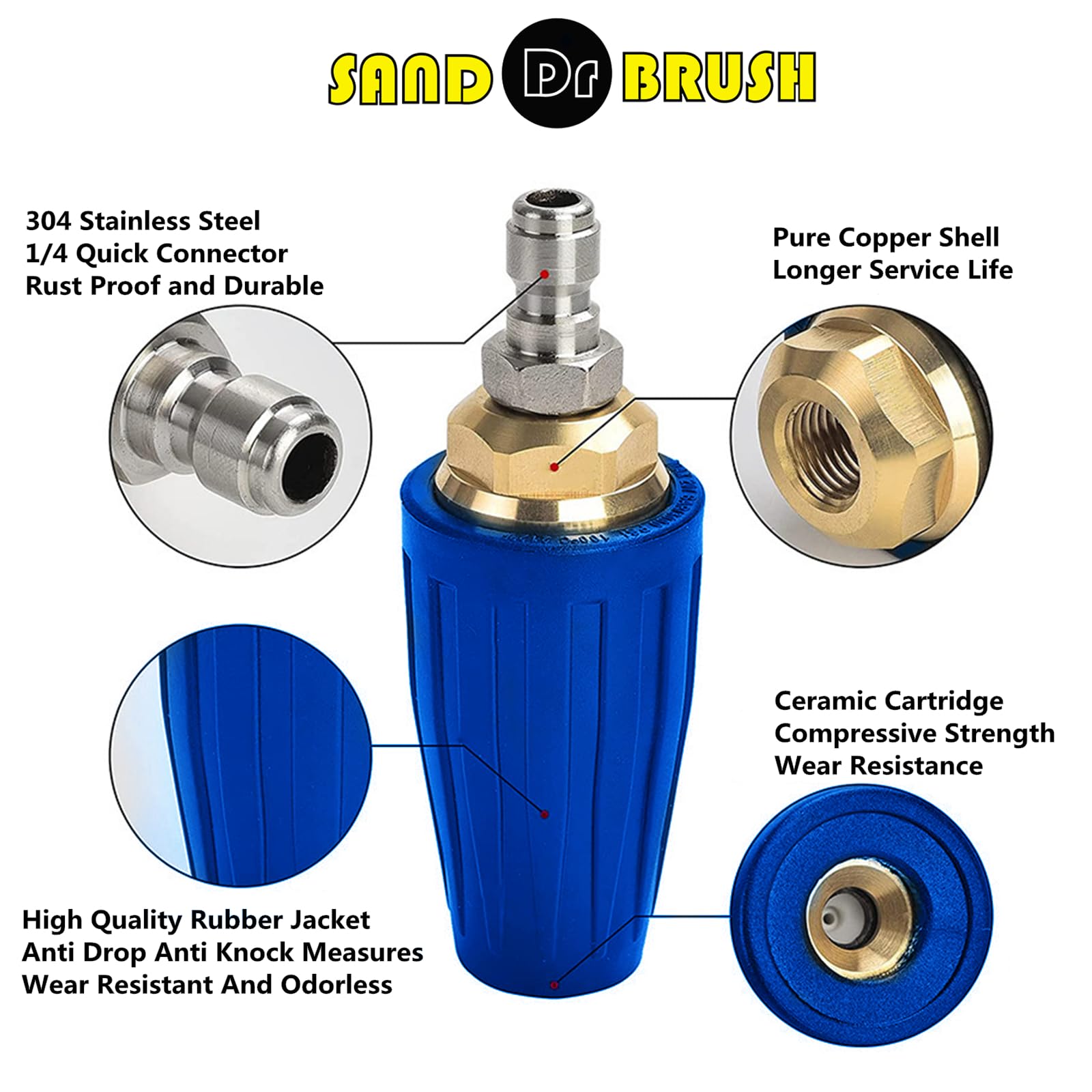 Drehbare Turbo Düse Universal für Wasser Hochdruckreiniger, Max 4000 PSI, 276 bar, 1/4 Quick Connect Rotating Turbo Hochdruckreiniger Pistole Düse Zubehör (Blue-blau)