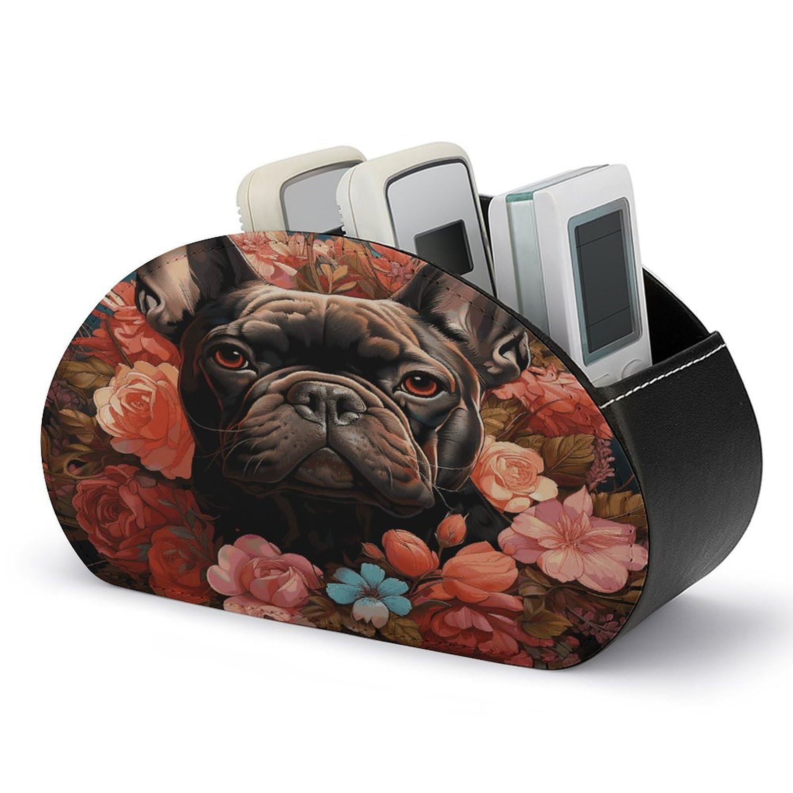 Btcowzrv Style Bulldog And Flowers Remote Control Holder With 5 Compartments