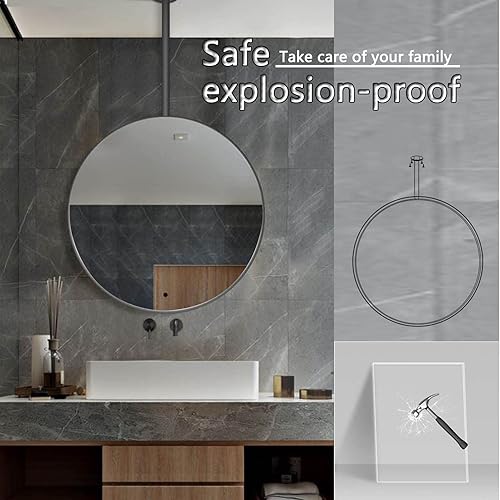 Miniatura 5 de Decorative Mirrors for Wall, Circle Ceiling Mounted Mirror, Floating Bathroom Vanity Hanging Mirror with Black Metal Frame and Boom - Round,