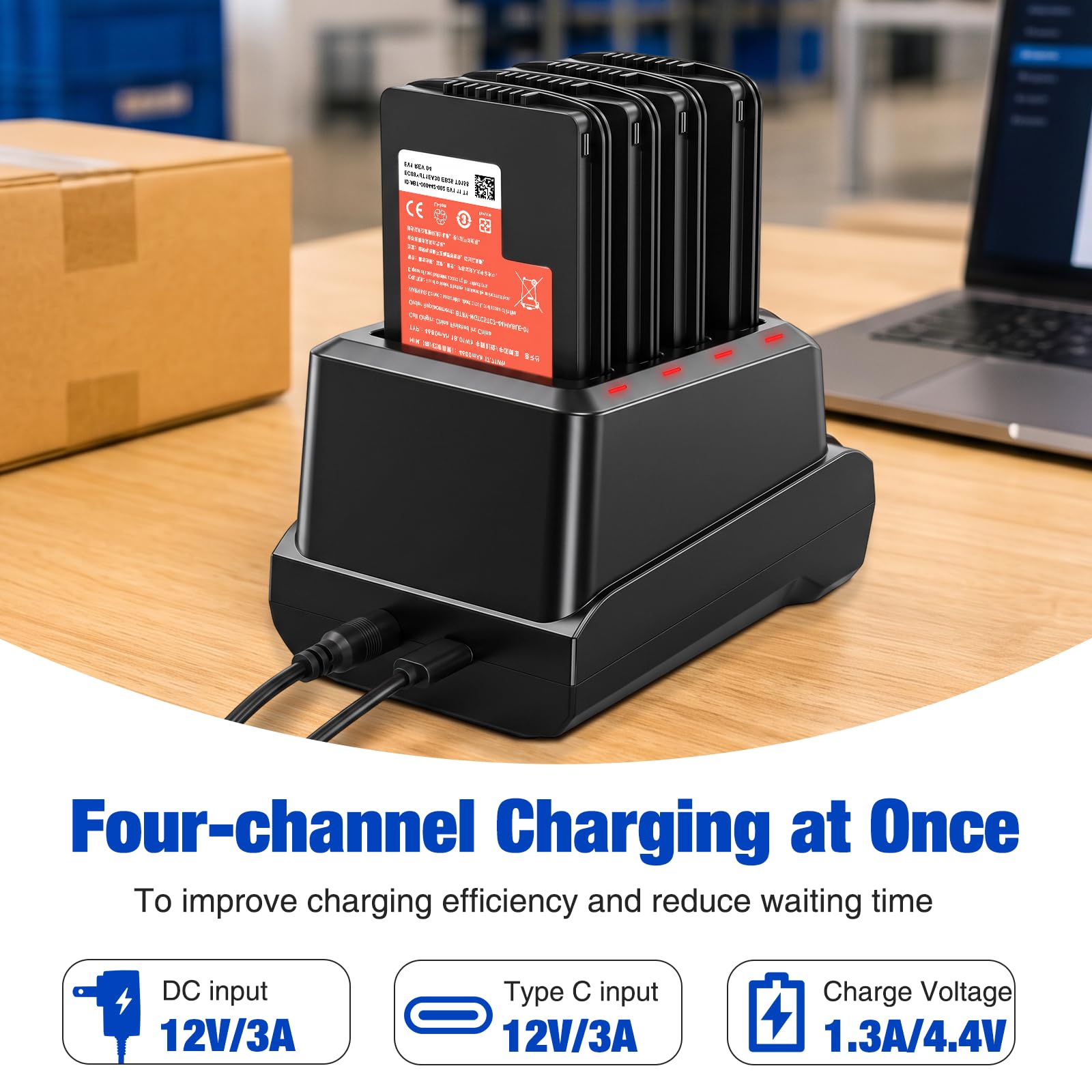 Kit di ricarica USB-C a 4 slot per caricabatterie Zebra TC53 TC58 TC73 TC78 | TC53 Base di ricarica USB-C per stazione di ricarica TC53 SAC-NGTC5TC7-4SCHG con cavo di tipo C e adattatore di alimentazione