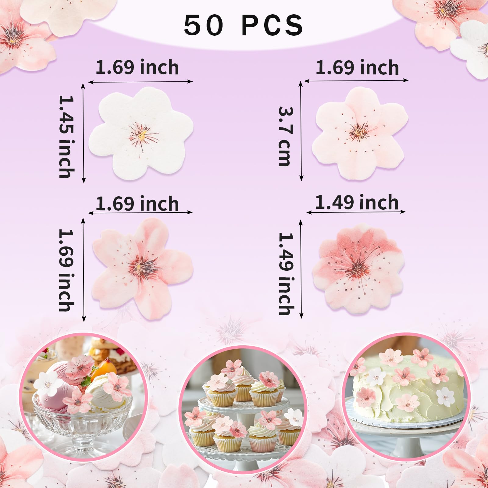 300 Pcs Edible Mini Cherry Blossom Cupcake Toppers Cherry Flowers