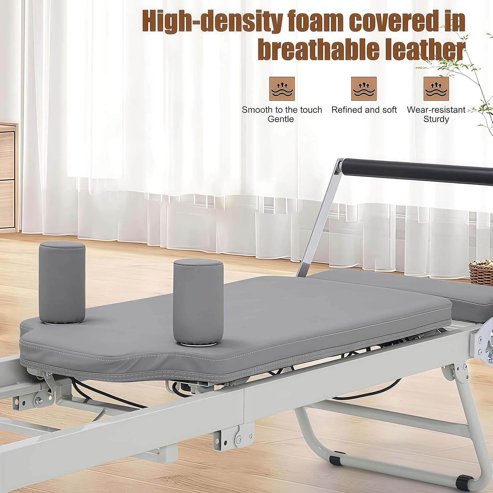 Pilates Reformer, składany sprzęt do ćwiczeń domowych, wielofunkcyjny trening siłowy, nośność do 136 kg