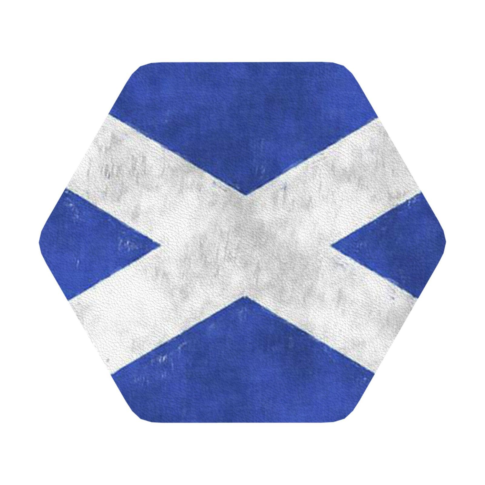 Scottish PU Leather Coasters Set of 6 Hexagon Drink Coasters