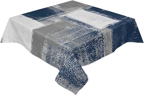Mantel cuadradoredondo de 52 x 52 pulgadas, pintura al óleo azul para fiesta, manteles de algodón para cocina, comedor, decoración de boda,
