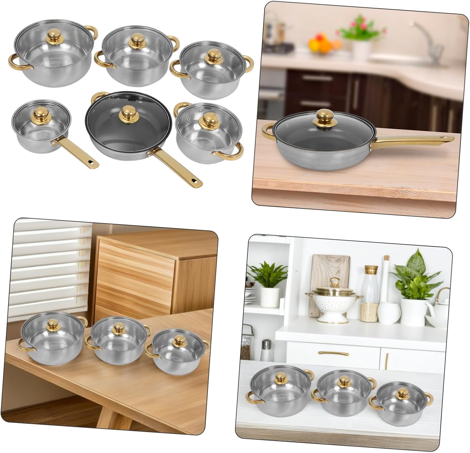 Stainless Steel Cookware Set with Nonstick Skillet and Milk Soup Pot Even Heat Distribution for Induction Cooktop Stylish Kitchen Pots and Pans with Interior Handles and Lids for