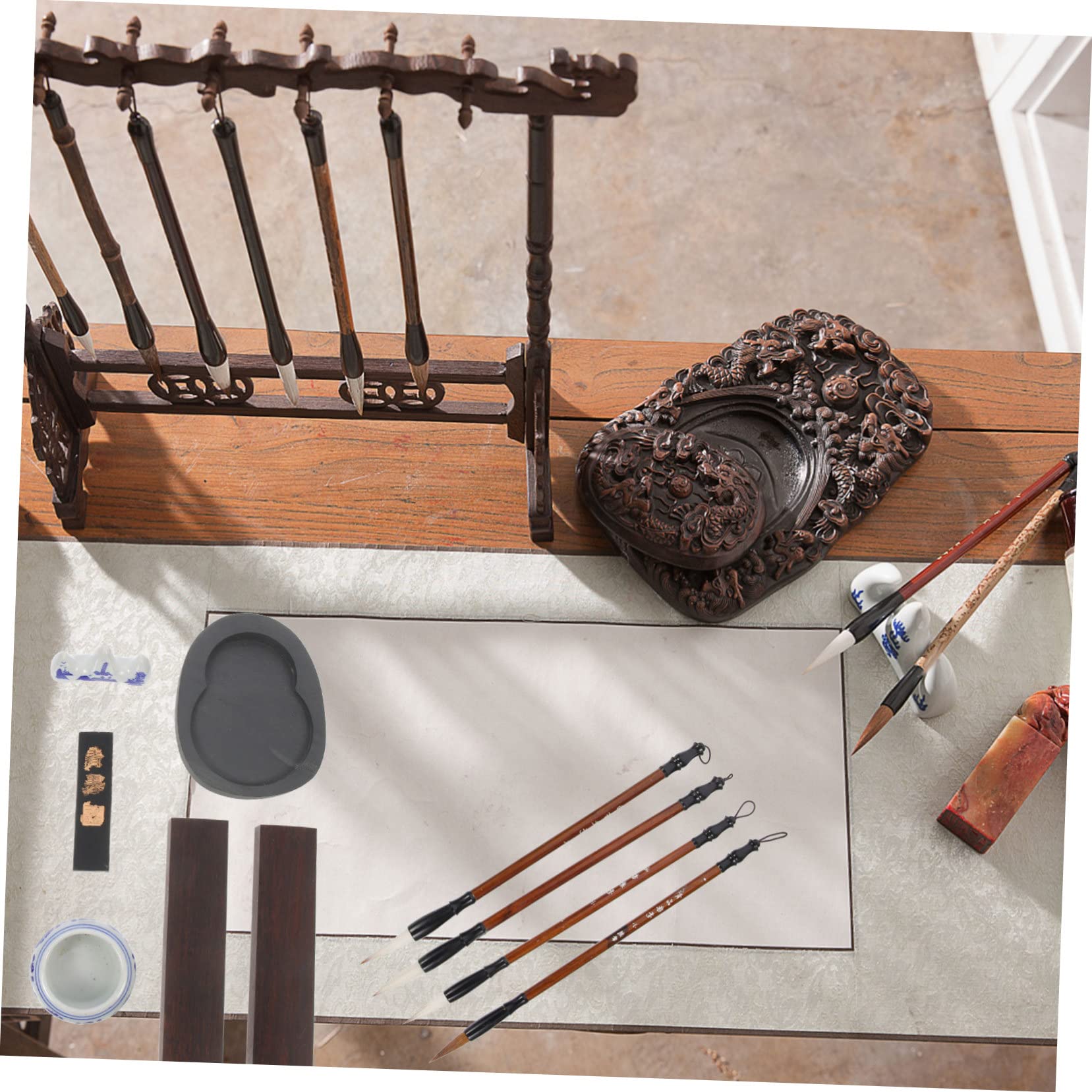 Holibanna Set Pinceaux Calligraphie Chinoise avec Pierre à Encre Bâton Encre Portable et Stylo Écriture pour Étudiants Pratique et Légère