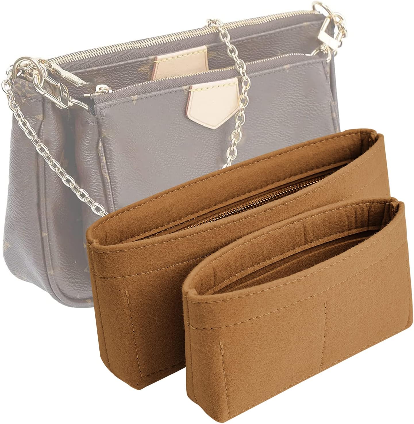 Vercord Felt Purse Organizer Insert Pochette Handbag Insert Bag in Bag for Multi Pochette Accessories Add Zipper Pocket Beige