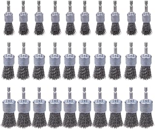 Rocaris 30 Pack Carbon Steel Wire Wheel Brush with 1/4-Inch Hex Shank, Pen Brush, for Rust Removal, Corrosion and Scrub Surfaces, 3 Sizes