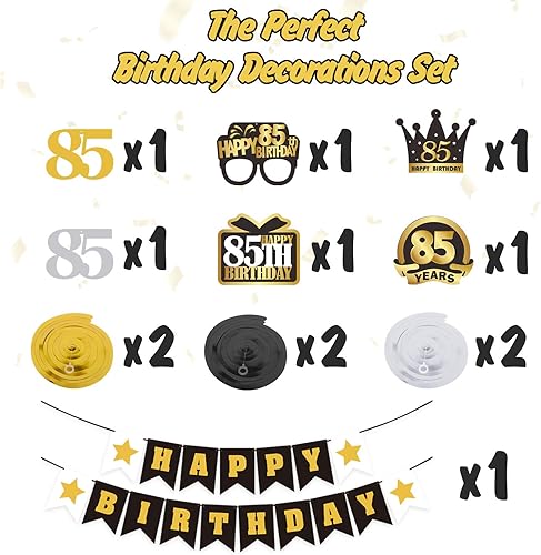Miniatura 85 de LINGTEER Happy 65th Birthday Decorations Set - 12Pcs Black & Gold Swirls Streamer,Happy Birthday Bunting Banner,Cheers to 65 Years Old Bday Party