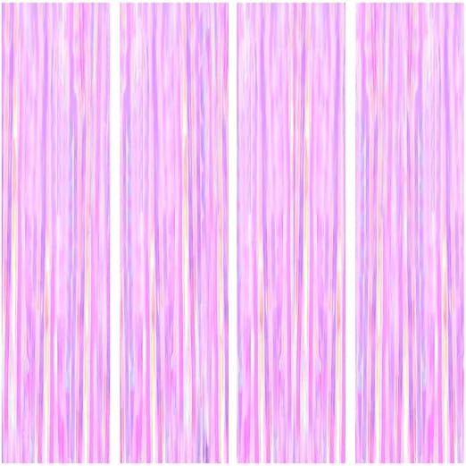BTSD-home 4 Pack Iridescent Transparent Purple Foil Fringe Curtain, Metallic Photo Booth Tinsel Backdrop Door Curtains for Wedding Birthday Baby Shower Bachelorette Party Decorations(8ft x 3ft)