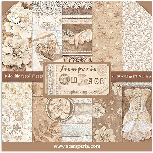 Stamperia SBBL32 - Bloc de papel (10 hojas de doble cara, puntas antiguas, 12 x 12 pulgadas), pieza multicolor