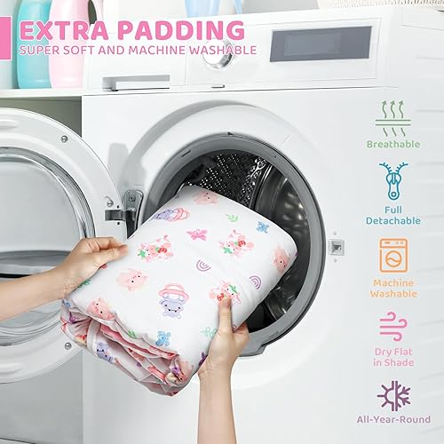 Miniatura 7 de Tapete de juego rosa para bebé, 7 en 1, tapete de gimnasio infantil para desarrollo sensorial y motor, lavable y portátil, tapete de actividad para