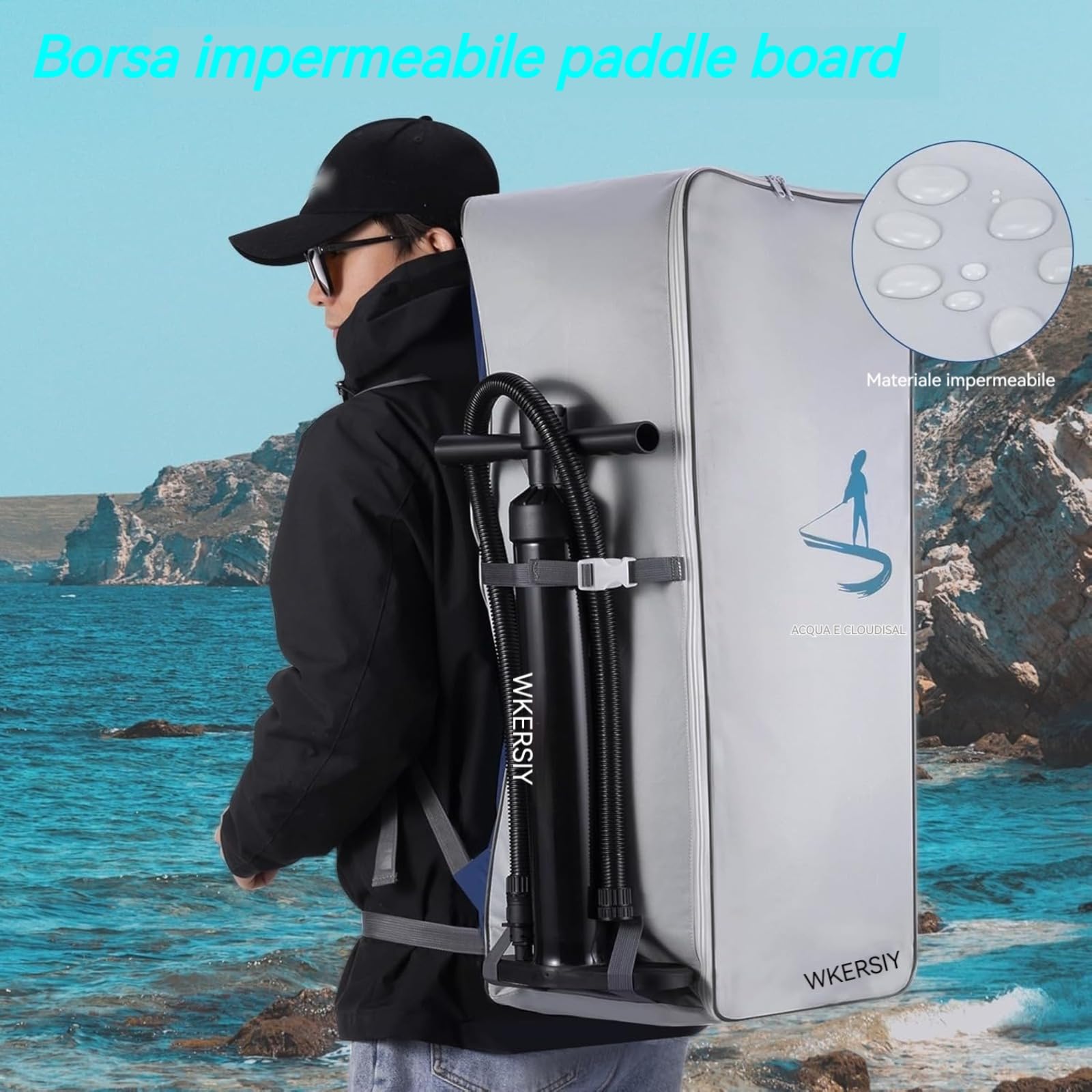 Zaino Per Paddle Board 105 Litri - Borsa Impermeabile Per Tavola Da SUP - Tessuto Oxford Resistente - Foto 3