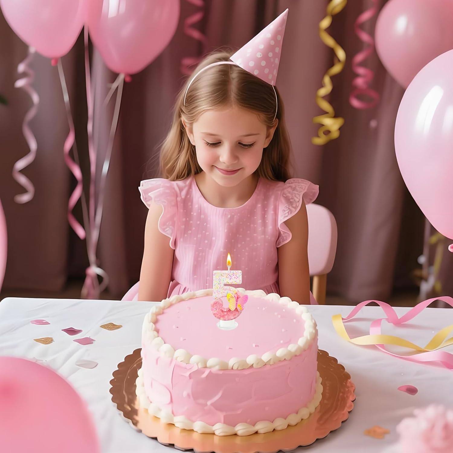 Number 5 Butterfly Birthday Candles - Pink Cake Candle Topper for Girls Birthday, 5th Birthday Party Decorations, Anniversary, Fairy Theme Celebration Supplies image 5